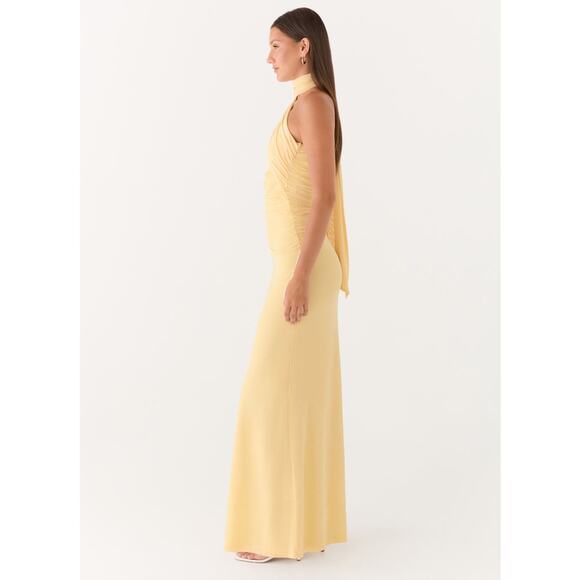 Pepper Mayo Yellow Songbird Maxi Dress Ruched Detail Summer Preppy Formal Trendy - Picture 2 of 13